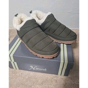 Natural Reflections Quilted Nylon Booties Slippers Shoes Womens 9M Olive